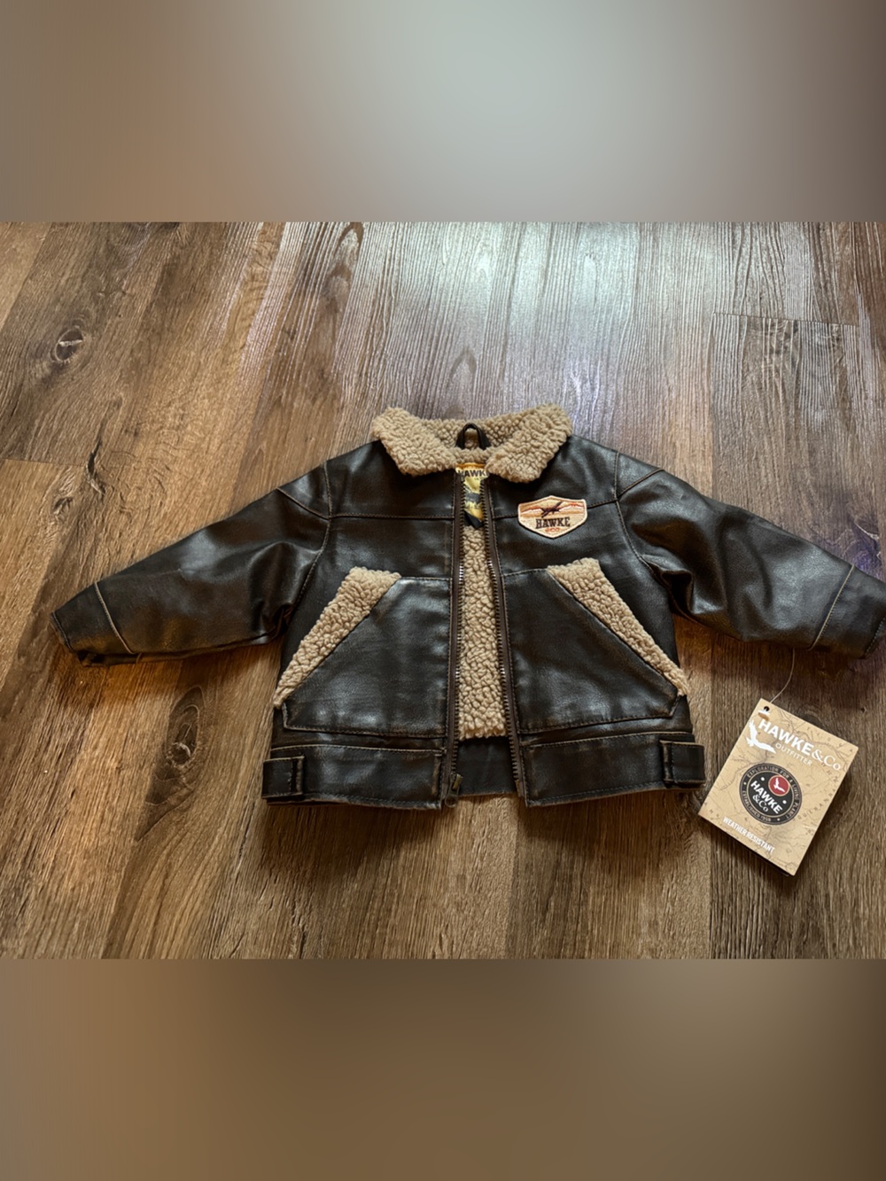 Hawke & Co Brown Faux Leather Sherpa-Trim Aviator Style Jacket